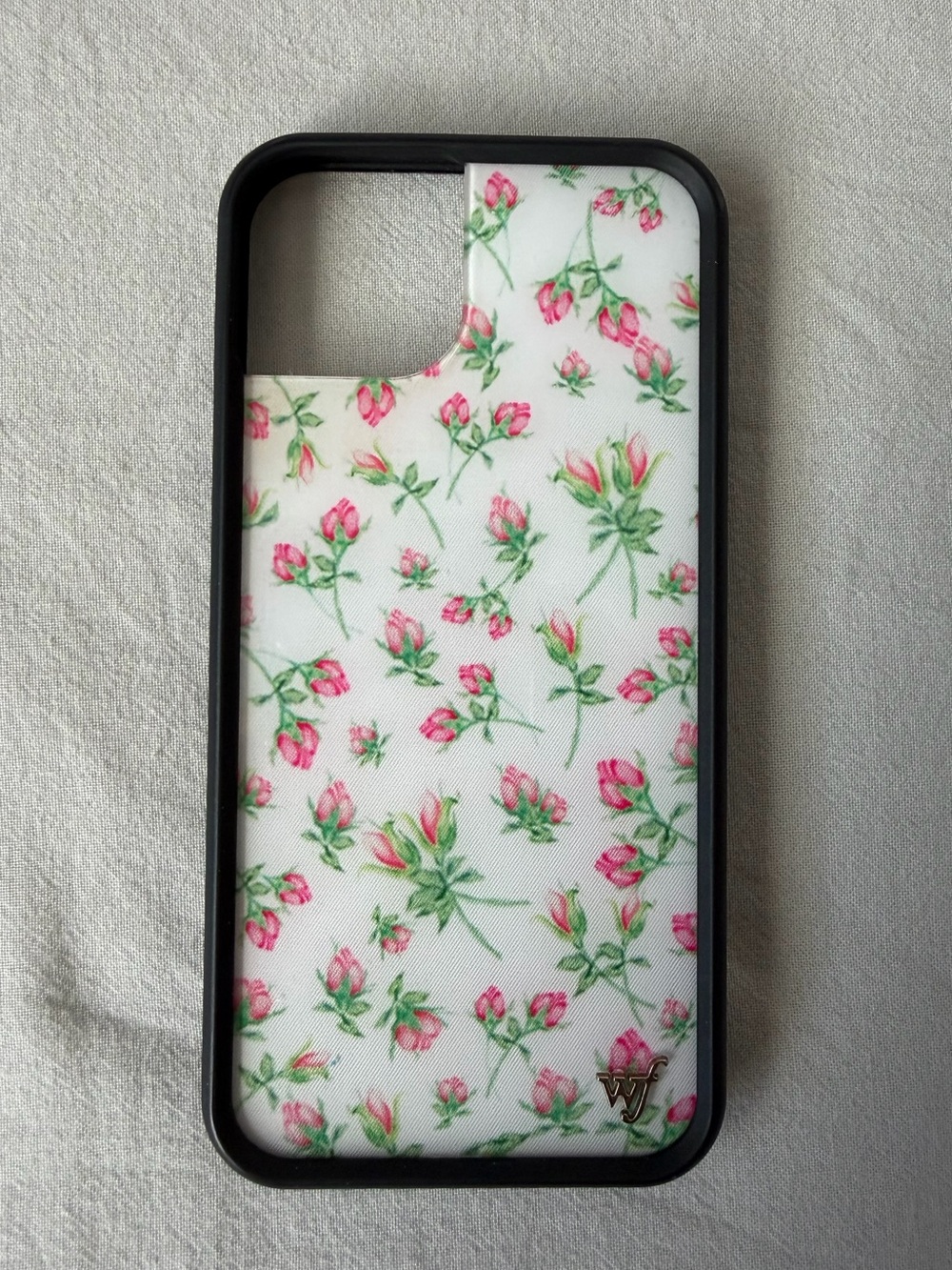 iPhone 15 Plus Floral Print Phone Case in White with Pink Roses - Wildflower